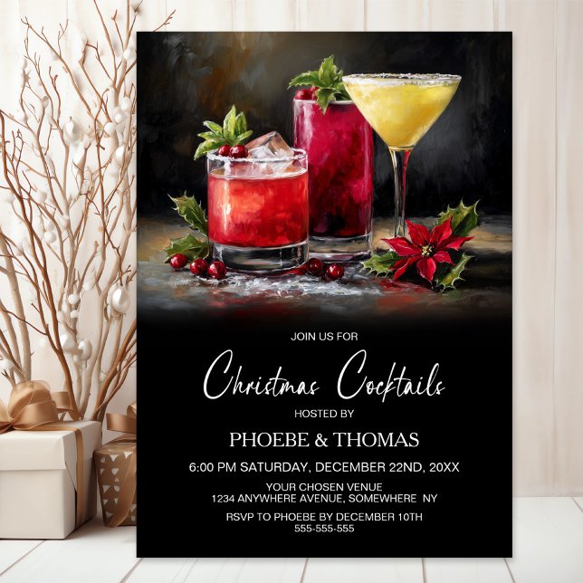Convites Poinsettia Christmas Cocktails Party (Criador carregado)