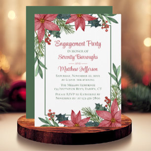 Convites Poinsettia Christmas Red Floral Festa de noivado