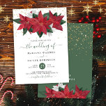 Convites Poinsettia Christmas Watercolor<br><div class="desc">Elegante Poinsettia Convite de casamento floral de cor d'água de Natal com sotaque verde Personalize nomes,  datas e informações.</div>