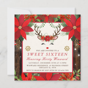 Convites Poinsettia de Natal Elegante Rena Sweet 16