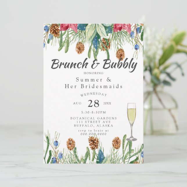 Convites Poinsettia Dourada Bridesmaids Luncheon (Em pé/Frente)