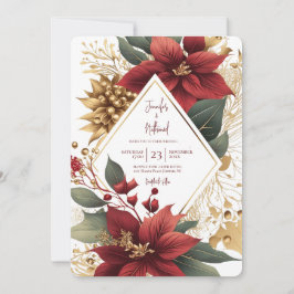 Convites Poinsettia Dourado Natal Casamento Festivo