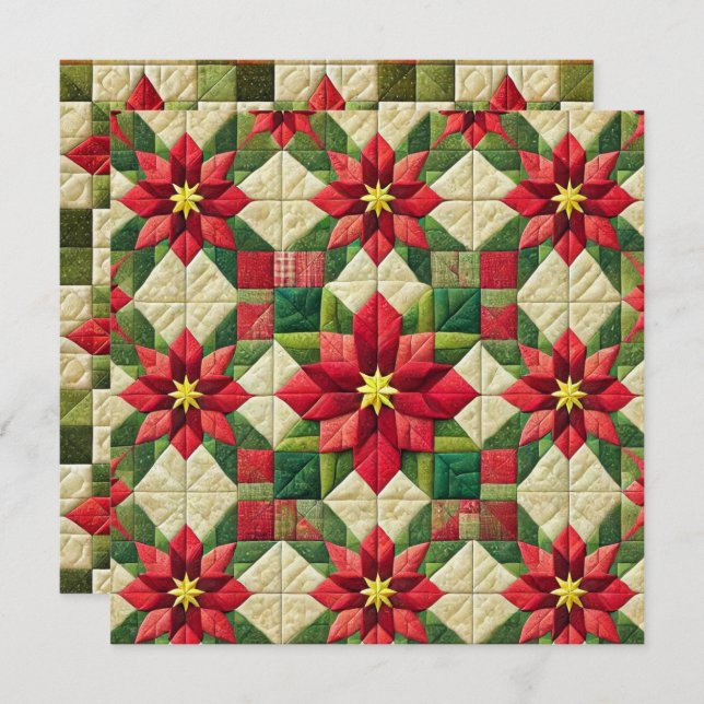 Convites Poinsettia Estrela em Patchwork para Scrapbooking  (Frente/Verso)