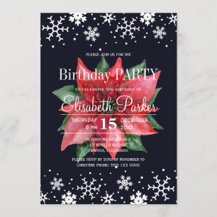 Convites Poinsettia flocos de neve festa de aniversário azu