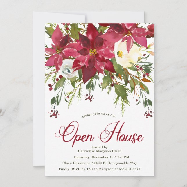 Convites Poinsettia Holiday Open House (Frente)