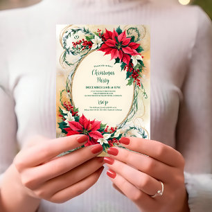 Convites Poinsettia Holly Berries Festa Floral de Natal