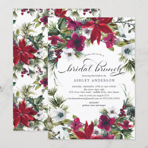Convites Poinsettia Holly Chá de panela Brunch
