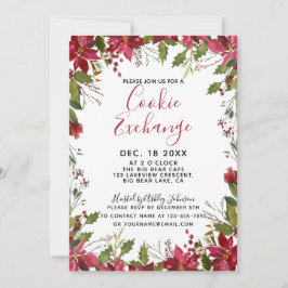 Convites POINSETTIA + HOLLY Watercolor Cookie Exchange