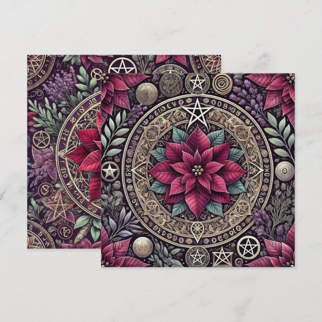 Convites Poinsettia Mandala, Witchy Scrapbook (Frente/Verso)