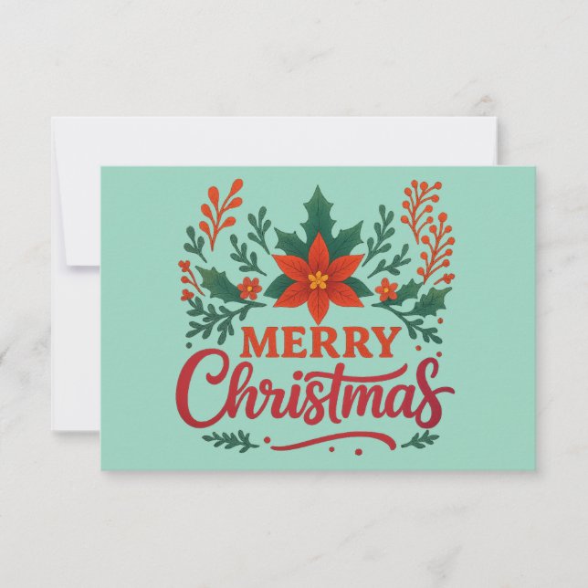 Convites Poinsettia Merry Christmas Holiday Card (Frente)