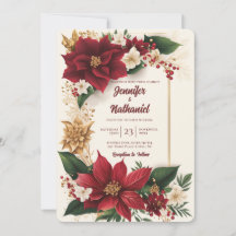 Poinsettia Natal Borgonha Dourado Floral Casamento