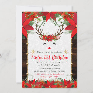 Convites Poinsettia & Renas de Natal no Aniversário de Nata
