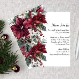 Convites Poinsettia Vermelha Escura e Branca Festa de Natal