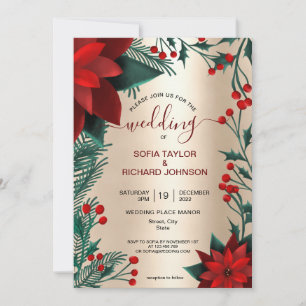 Convites Poinsettia Vermelha Floral Natal Aquarela Casament