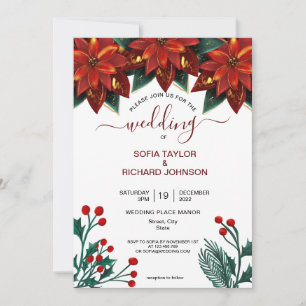 Convites Poinsettia Vermelha Floral Natal Aquarela Casament