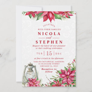 Convites Poinsettia Vermelha & Lanterna Casamento de Invern