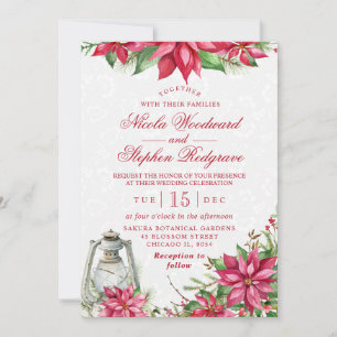 Convites Poinsettia Vermelha & Lanterna Casamento de Invern