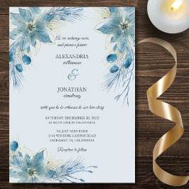 Convites Poinsettias Azuis e Douradas Modernas no Casamento
