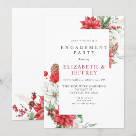 Convites Poinsettias Holly Festa de noivado de Natal