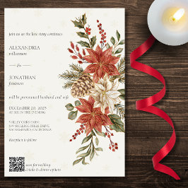 Convites Poinsettias Vermelhas e Marfim em Código QR Marfim