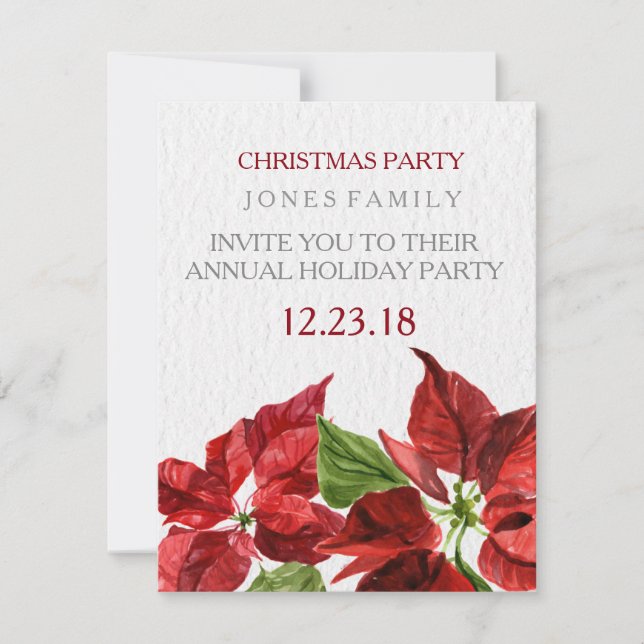 Convites pointsetter vermelho da aguarela para a festa de (Frente)