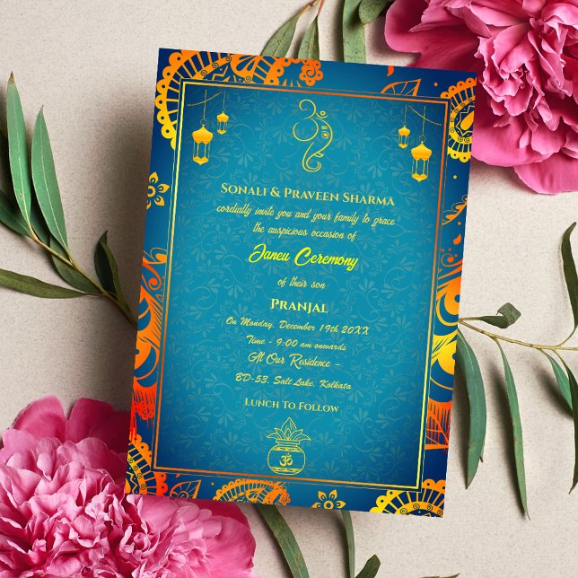 Convites Poite Janeu Upanayanam Hindu Hindu Thread Teal Dou (Criador carregado)