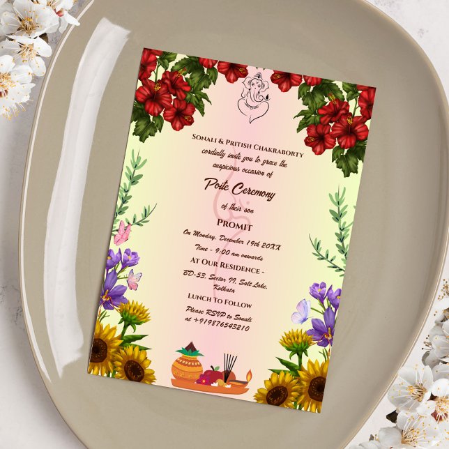 Convites Poite Janeu Upanayanam Hindu Sagrado Thread Floral (Criador carregado)