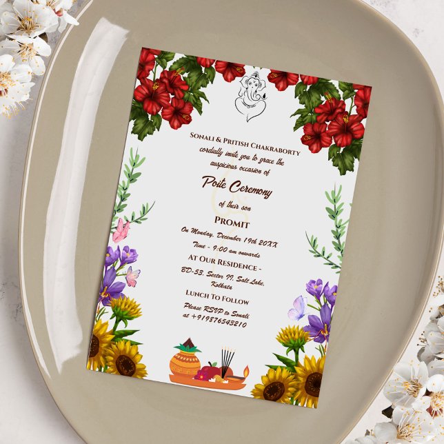 Convites Poite Janeu Upanayanam Hindu Sagrado Thread Floral (Criador carregado)