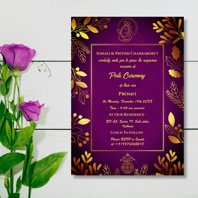 Convites Poite Janeu Upanayanam Hindu Sagrado Thread Floral (Criador carregado)