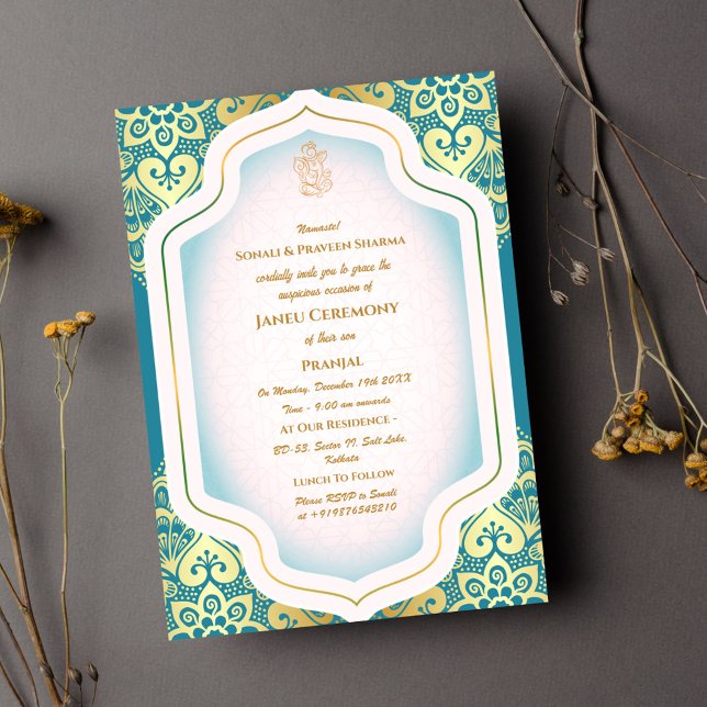 Convites Poite Janeu Upanayanam Hindu Thread Azul (Criador carregado)