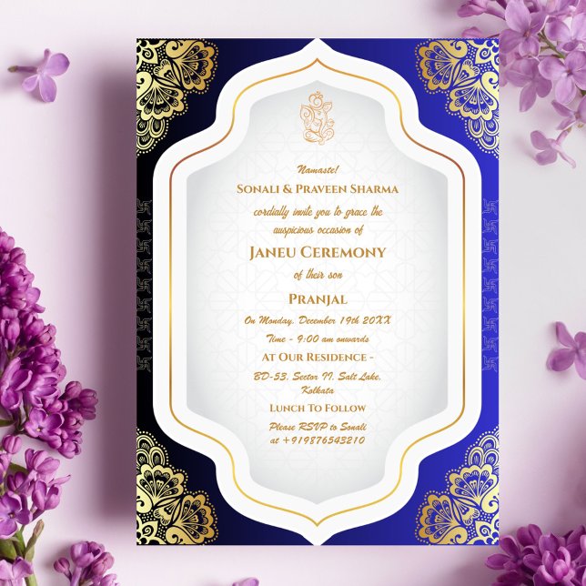 Convites Poite Janeu Upanayanam Hindu Thread Azul (Criador carregado)