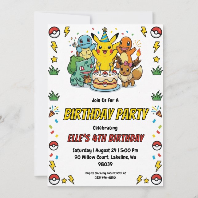 Convites Pokémon Birthday Invitations (Frente)