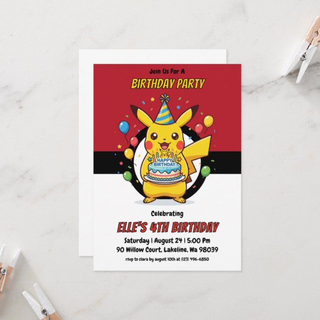 Convites Pokémon Birthday Invitations (Frente/Verso In Situ)