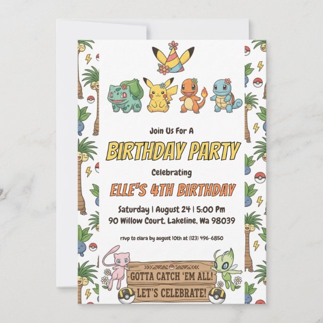 Convites Pokémon Birthday Invitations (Frente)