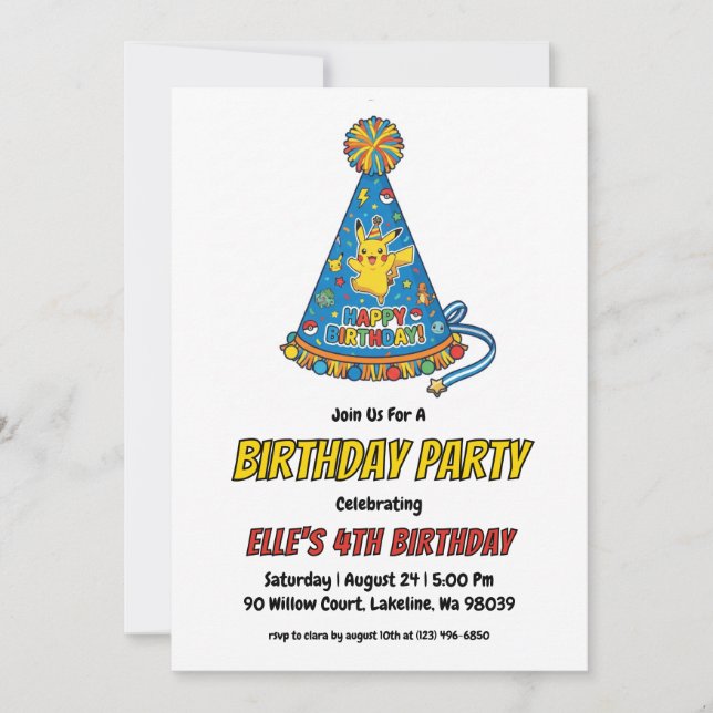 Convites Pokémon Birthday Invitations (Frente)