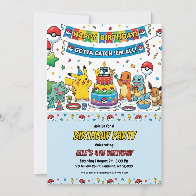 Convites Pokémon Birthday Invitations (Frente)