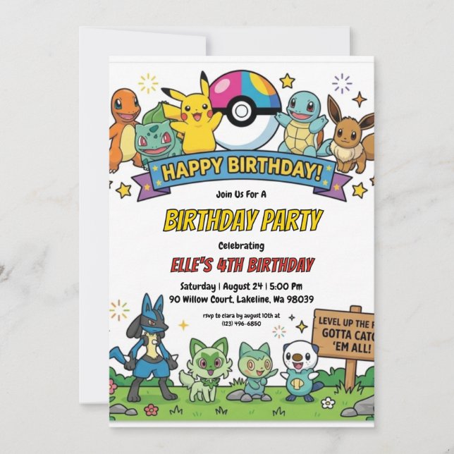 Convites Pokémon Birthday Invitations (Frente)