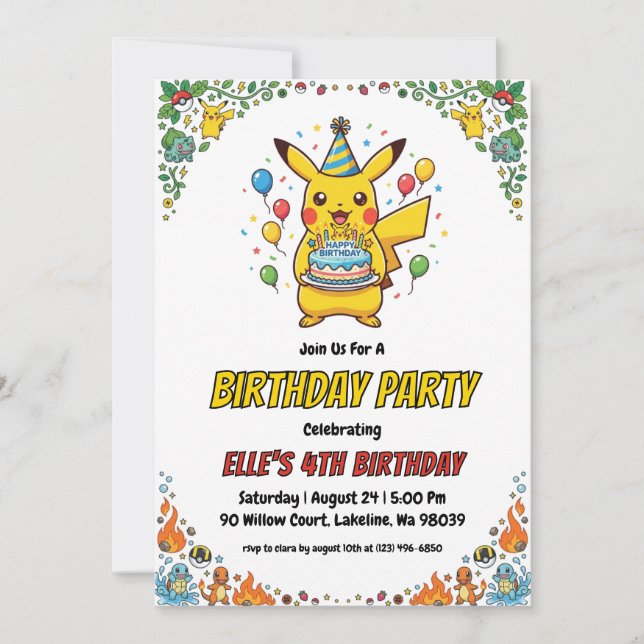 Convites Pokémon Birthday Invitations (Frente)