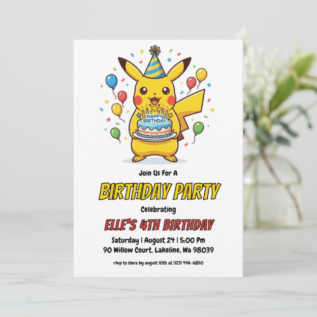 Convites Pokémon Birthday Invitations (Em pé/Frente)