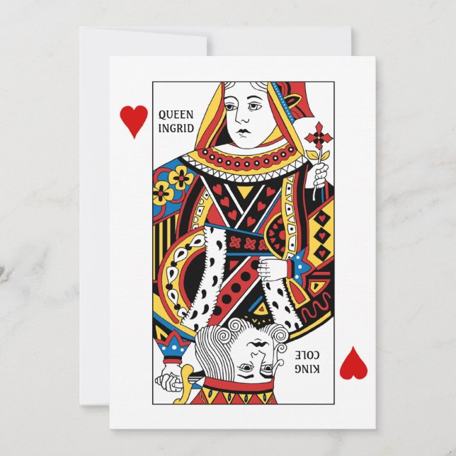 Convites Poker Card Queen n King of Heart Wedding (Frente)
