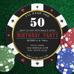Convites Poker Chip 50ª Festa de aniversário<br><div class="desc">Legal,  preto,  branco,  vermelho e dourado casino chip poker 50º convite de aniversário. Personalize-o com os detalhes do seu evento e uma fotografia no verso.</div>