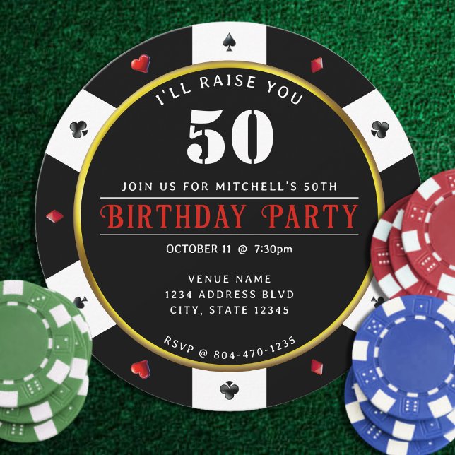 Convites Poker Chip 50ª Festa de aniversário (Poker Chip 50th Birthday Party Invitation
)