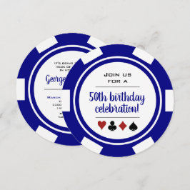 Convites Poker Chip Marinho Blue White Casino de Vegas Aniv