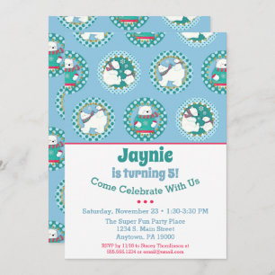 Convites Polar Bear Aniversário Festa de inverno Azul