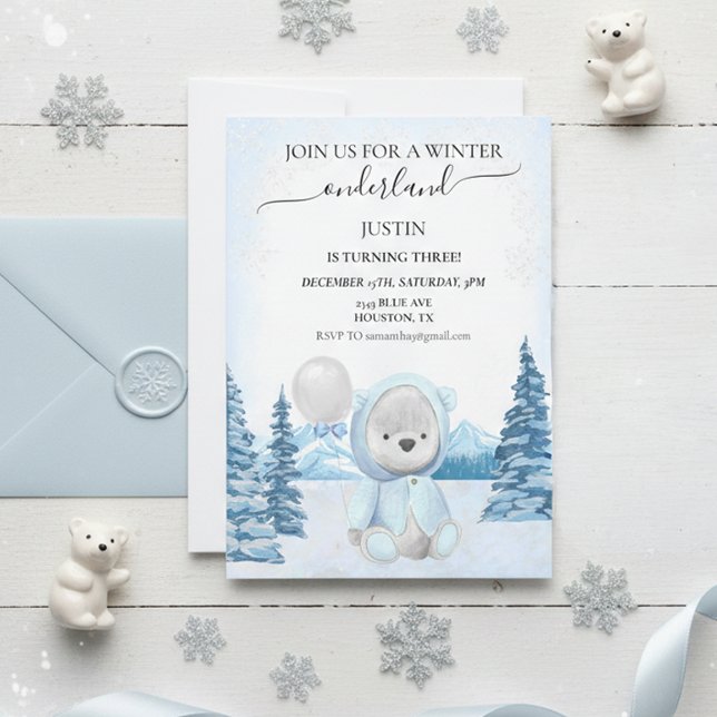 Convites Polar Bear Natal Primeiro Aniversário Inverno (Criador carregado)