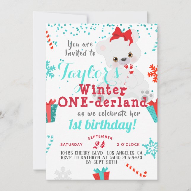 Convites Polar Bear Winter One derland Birthday Invitation (Frente)