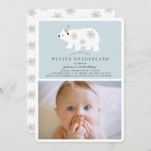 Convites Polar Bear Winter Onederland Photo bl primeiro ani