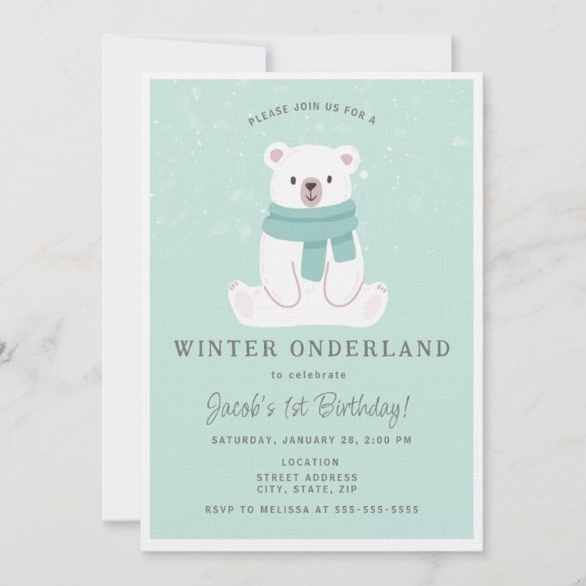 Convites Polar Bear Winter Onederland primeiro aniversario  (Frente)