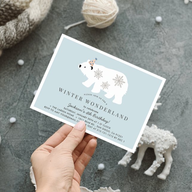 Convites Polar Bear Winter Wonderland Blue Aniversário (Criador carregado)