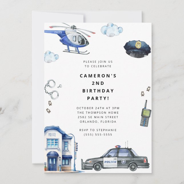 Convites Police Birthday Invitation Police Officer Party (Frente)